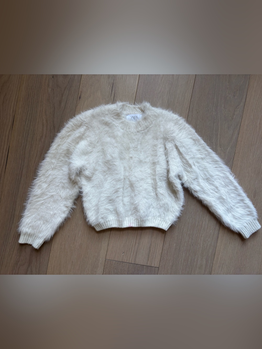 Zara Cream Fuzzy Crewneck Sweater